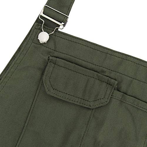 LONGBIDA Men's Denim Bib Overalls Fashion Slim Fit Jumpsuit with Pockets, Green, S