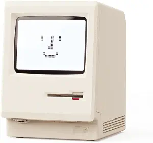 GIISSMO Maclock WB-8 Retro Pixel Alarm Clock, 1984 Computer-Inspired USB Desk Clock with Pixel Display, Multiple Alarms, Adjustable Brightness, Calendar, Temperature