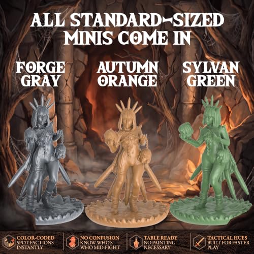 Image of D&D Miniatures Bulk Set, 64 Unpainted 28mm Monsters with 4 Huge Boss Minis | Color coded PVC creatures for tracking enemy groups, digital 5e stat blocks included, works with Pathfinder campaigns