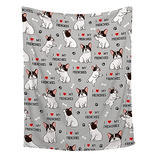 Lynnezilla Coperta con bulldog francese, regalo per gli amanti dei cani, decorazione Frenchie per divano, letto per tutte le stagioni, regalo per gli amanti dei francesi, 101,6 x 127 cm, regalo per