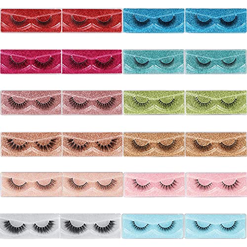 False Eyelashes Wispy Natural 3D Faux Mink Lashes Pack 12 Styles Eyelashes Natural look 24 Pairs Soft Reusable Fake Eyelashes Bulk Lashes Wholesale with Glitter Portable Boxes