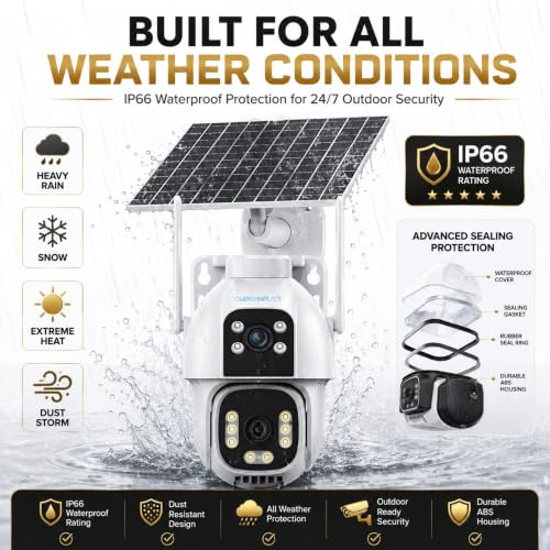 Image of VIE Solar Camera Outdoor Waterproof 4G SIM CCTV Camera, 4MP Dual Lens PTZ, 360 Degree with 10X Zoom, Motion Detection, Two-Way Audio, Night Vision, IP66 Waterproof, Mobile App Monitoring