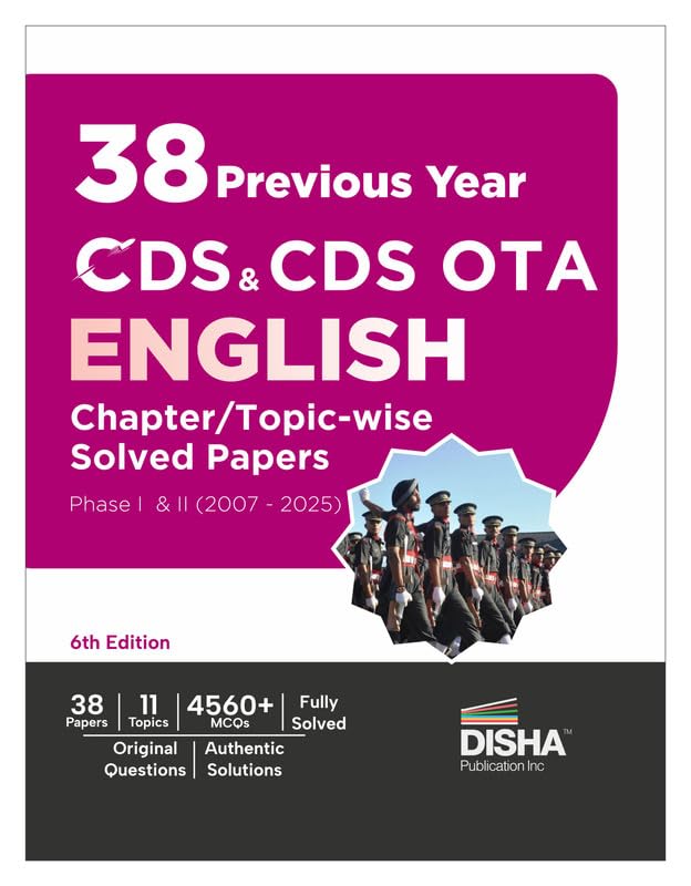 Image of Disha 38 Previous Year CDS & CDS OTA English Topic-wise Solved Papers Phase I & II (2007 - 2025) 6th Edition | Combined Defence Services PYQs Question Bank
