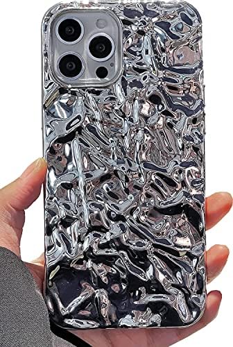 DIMEIYA Compatible with iPhone 13 Pro Max Case, Tin Foil Pleated Luxury Designer Electroplated Silver Chrome Hearts Case for Silicone Slim Fit Soft TPU Case for iPhone 13 Pro Max (Silver)