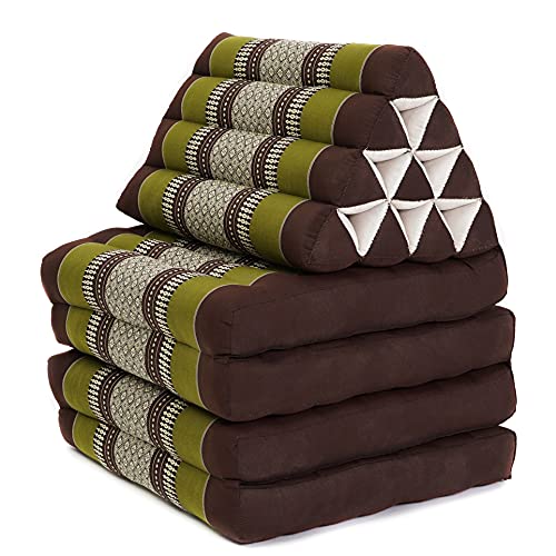 Image of Leewadee 4-Fold Mat with Triangle Cushion - Firm TV Pillow, Foldable Mattress with Cushion Made of Eco-Friendly Kapok, 89 x 20 inches, Brown Green