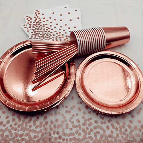 Topways® Rose Gold Party Tableware, rosé goud, partyset, borden, tafelkleed, servetten, koppen, rietjes, set van… - Image 7