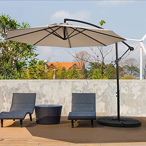Giantex 10Ft Patio Offset Umbrella, 8 Ribs Cantilever Umbrella Outdoor W/Crank, Cross Base, Tilt Adjustment, Large Hanging Market Umbrella For Poolside, Yard, Lawn, Garden (Beige) #TOP2