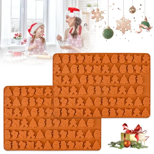 ADERTOS 2 PCS Molde de Silicona para Galletas Navideño, Moldes de Silicona para Chocolate, Cortadores de Galletas de Navidad, mini Molde de Chocolate para Hacer Postres, Chocolate, Galletas, Dulces