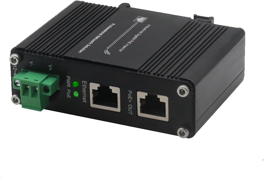 Industrial Gigabit PoE+ Injector - 12-48VDC Power Input with DIN Rail/Wall Mount,IEEE 802.3 af/at Outdoor Rated 30W PoE+ Power Supply for Industrial Networking,Ideal for IP Camera