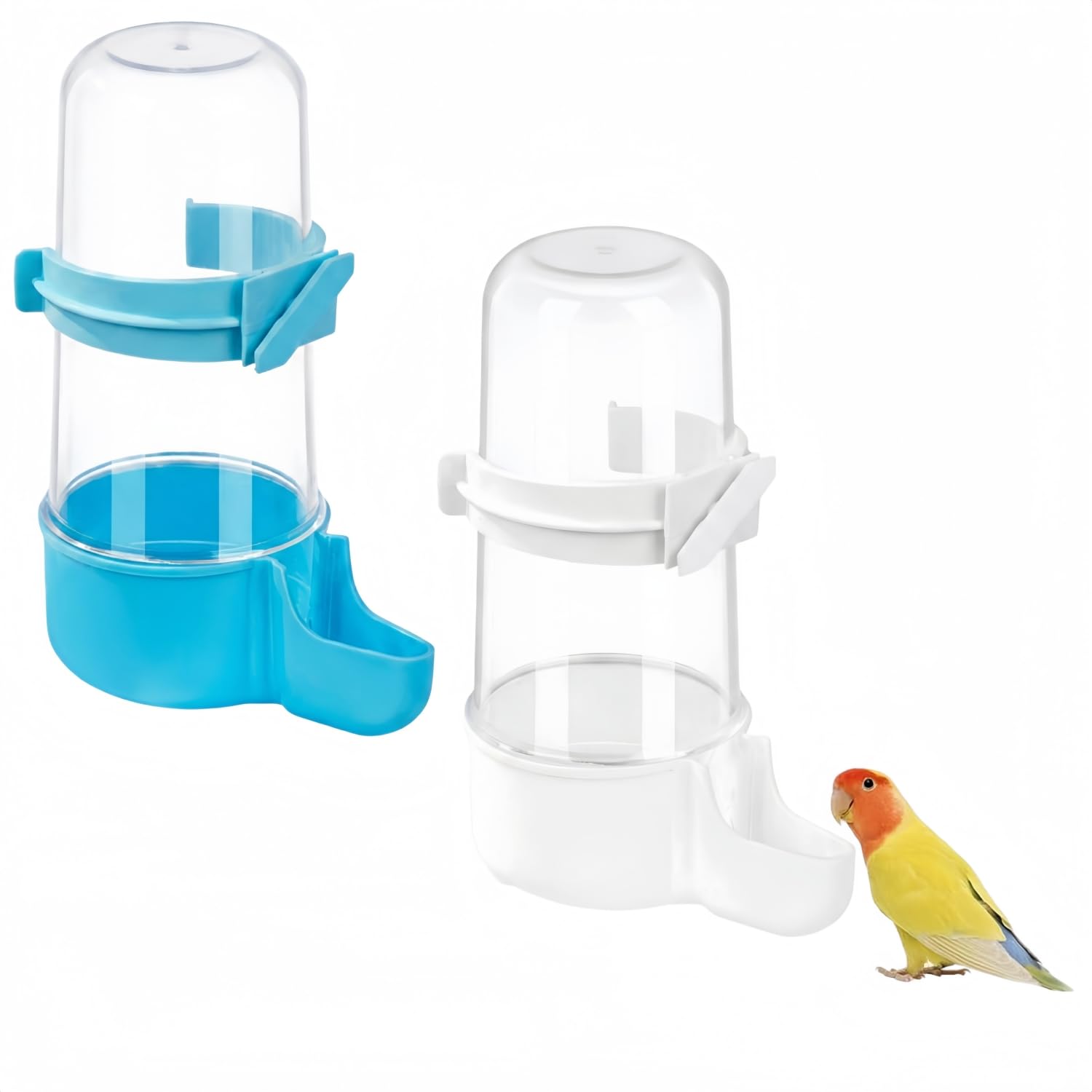 SHSHbuy 2 PCS Bird Water Feeder,Budgie Water Dispenser,Automatic Bird Water Dispenser,Hanging Bird Drinker for Budgies,Parrots and Small Birds(White & Blue)
