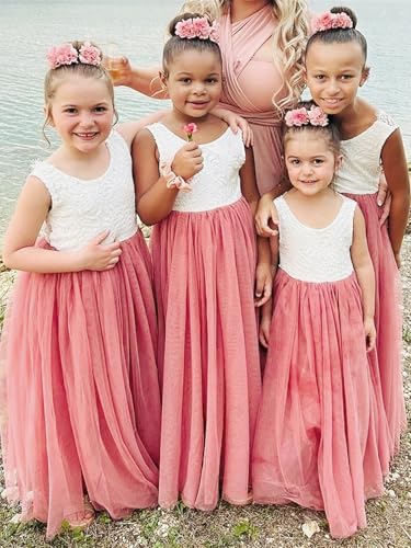 Image of 2Bunnies Girl Peony Lace Back A-Line Straight Tutu Tulle Party Flower Girl Dress