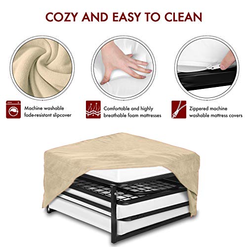 NOVA_FURNITURE Space Saving Folding Ottoman Sleeper Guest Bed (2nd Generation) with Safe, Comfortable and Durable Updates, Beige