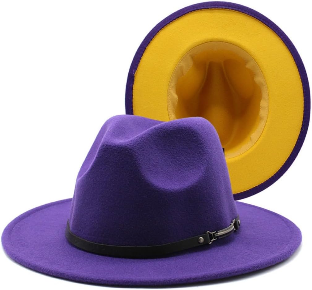 Two-Tone Wool Felt Fedora Hat, Orange to Black Gradient, Wide Brim with Pearl Band, Classic Style for Men