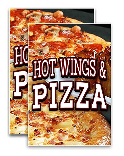 Hot Wings Pizza (24" X 36") Vinyl Decal Only (Pack of 2) |Sign|Sticker|Poster