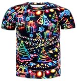 uideazone Mens Christmas T-Shirt Xmas Neon Lights Short Sleeve Santa Holiday Tee Shirts XL