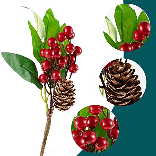 Fessary 16 Pieces 8-13 Inch Artificial Christmas Tree Picks Red Berry Pine Branches Flower Pick For Christmas Wreath Festive Season Decor #TOP6