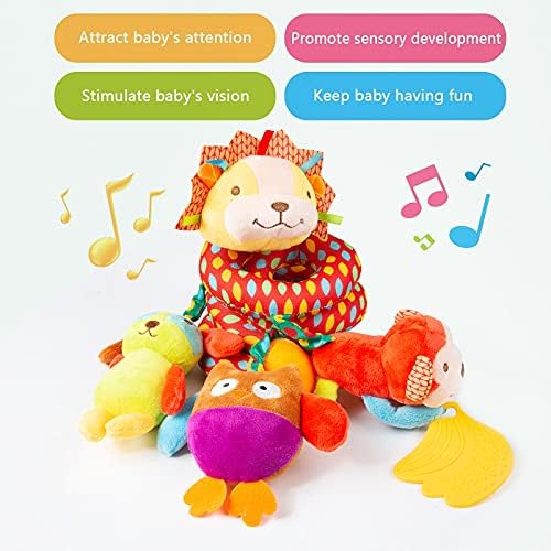 WolinTek Baby Spiral Pram Toy with Educational Bell, Cute Lion Design Baby Pram Crib,Pushchair Spiral Toy for Cot Decoration, Spiral Activity Hanging Plush Toys for Boys and Girls