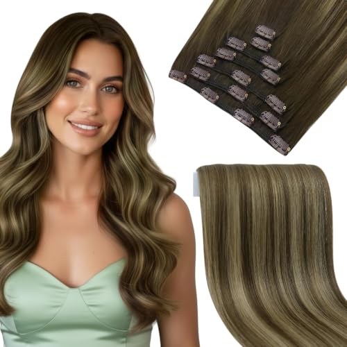 Sunny Hair Clip in Hair Extensions Real Human Hair Brown 26 Inch 165g