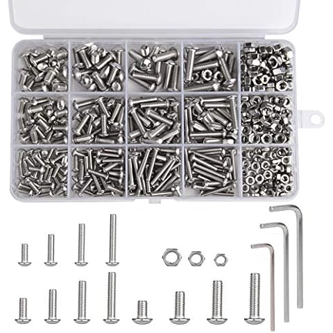 Loscrew 500 Stück M3 M4 M5 Edelstahl Maschinenschrauben und Mutter-Kit Knopf Kopf Innensechskantschrauben mit Muttern Sortiment Kit + Schraubenschlüssel (3 Stück) Cover