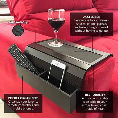 Meistar Sofa Tray Table With Ant Slip Base. Remote Control And Cellphone Organizer Holder, Arm Rest Organizer, Arm Rest Table With Pockets. Fits Over Square Arm Chairs. (Dark Brown/Tobacco) #TOP2