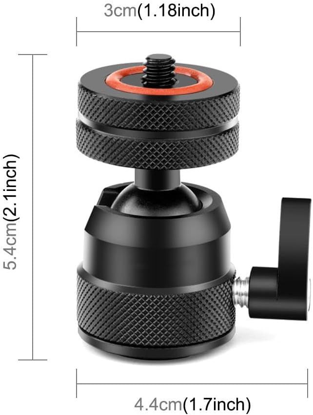 Mini Ball Head with Cold Shoe & 1/4 Screw, 360 Degree Rotatable Aluminum Tripod Head for Camera Monopods Mount Adapter