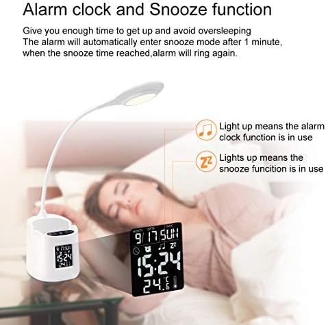 HDCOOL Desk Lamp, LED Study Lamp, 3 Color Modes & Stepless Dimming, Eye-Caring Table Lamp, Clock Desk Light (Time, Alarm, Date, Temperature), Pen Holder & Phone Holder, Office Lamp with USB