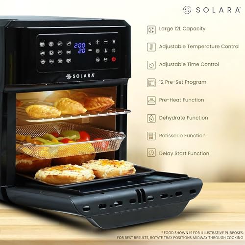 SOLARA 12L Air Fryer Oven for Home Kitchen, 1800W OTG Air Fryer Oven 12 Litre with 12 Presets, 9 Accessories, Grill, Roast, Bake, Reheat, AirFryer OTG, XX-Large, Recipe E-book, 1 Year Warranty, Black view 2