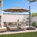 LAUSAINT HOME 10 Feet Patio Umbrella Outdoor Cantilever Round with 360-degree Rotation for UV Resistant, Wind Resistant, Patio, Outdoor, Deck, Garden, Backyard, Pool, Umbrella (Beige)