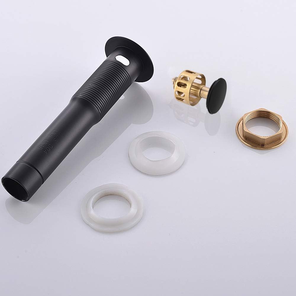 Phiestina Commercial Solid Brass Pup Up Matte Black Lavatory Bathroom Sink Drain Assembly With Basket, Matte Black Pop Up Vessel Sink Drain Assembly With Overflow - - 