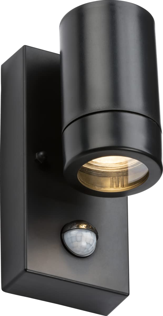 Knightsbridge Black Eamon - 230V Ip44 Gu10 Polycarbonate Single Wall Light With Pir