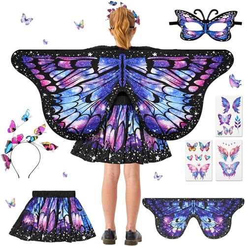 Haozozo Schmetterling Kostüm Kinder für Karneval, Halloween, Cosplay und Bühnenaufführung, Faschingskostüme Kinder Mädchen...