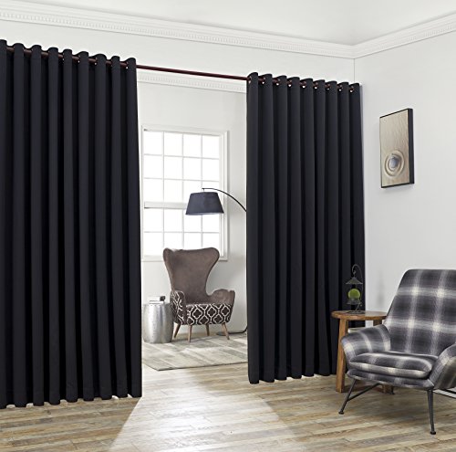 LinenZone 108 x 120 Extra Wide Black Curtain Panels. (Nicole 108x120 Black)