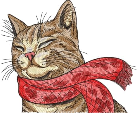 Happy Kitty Kitten Cat with Red Warm Scarf for Fall Autumn Season with Iron-on Patch (5" inches)