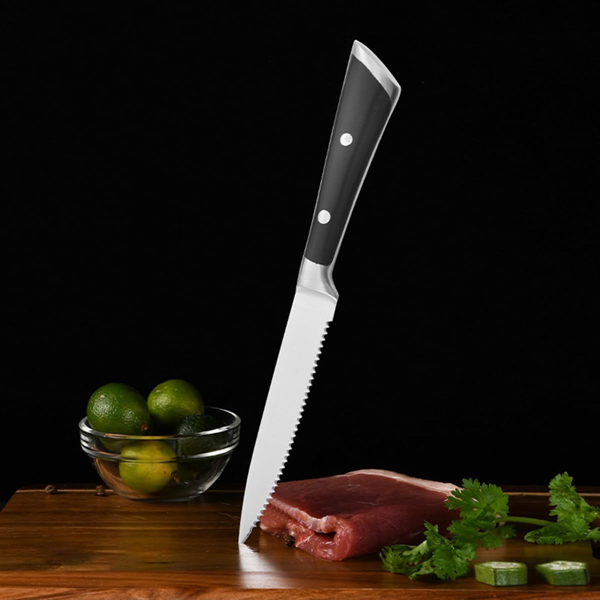 Steak Knives Set of 4,Stainless Steel Cutlery Steak Knife Set with Black Rivet Handle and Serrated 5 inch Blade,Razor-Sharp Firm and Durable