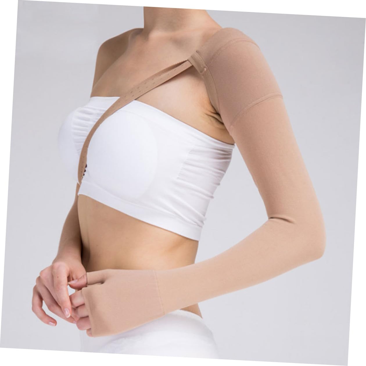 Elastic Arm Support Sleeve for Right Hand Skin Color Compression Arm Brace with Pressure for Post-surgery and Hospital Use