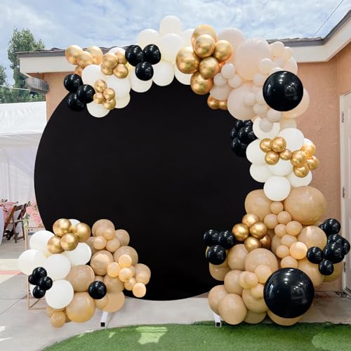 Image of Black Round Backdrop Cover Circle Arch Photography Party Balloon Background 7.2ft Birthday Backdrop for Halloween Party Baby Shower Decor