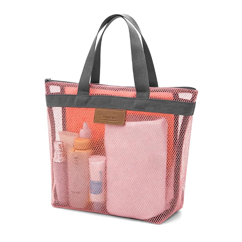 BroLuka 2 Pcs Shower Bag Women, Portable Waterproof Mesh Bags with Zipper for Travel, Gym, Camping, Swimming (Pink)