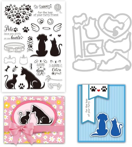 INFUNLY Stempel Stanzformen Für Die Kartenherstellung Tier Metall Stanzform Stempel Katze Hund Silikon Klare Stempel Stanzformen Sets Scrapbooking Prägeschablone Für DIY Scrapbooking Kunsthandwerk