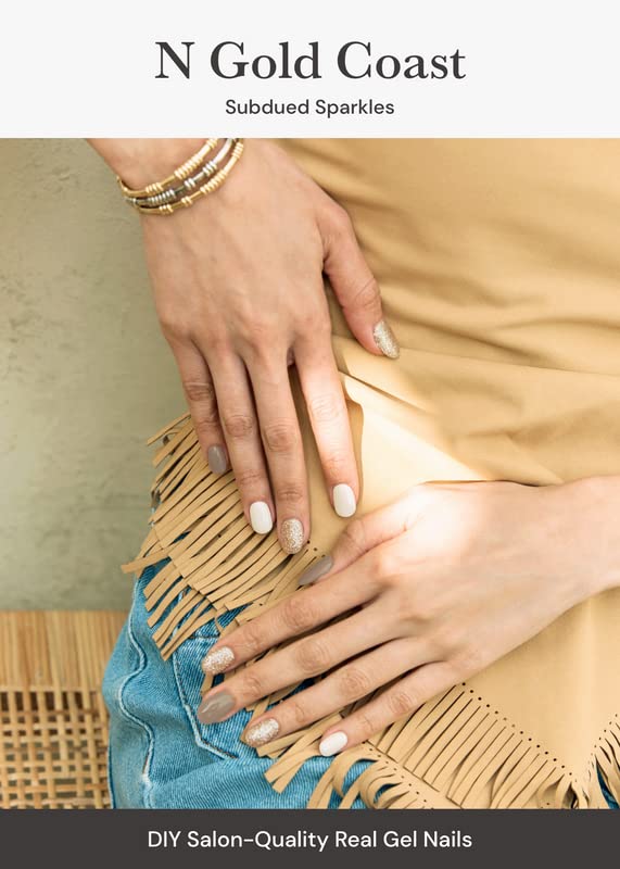 Image of ohora Semi Cured Gel Nail Strips (N Gold Coast) - Brown, Glitter, Works with Any UV /LED Lamps, Salon-Quality, Long Lasting, Easy to Apply & Remove - Includes 2 Prep Pads, Nail File & Wooden Stick