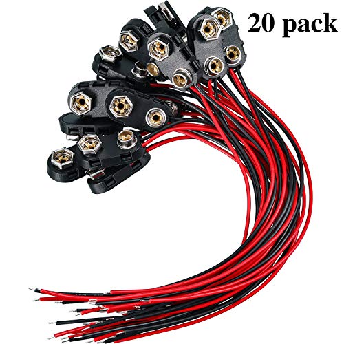 20 Pack 9 V Battery Clip Connector Long Cable Connection Hard Shell Black Red Connector (I Type) - Image 3
