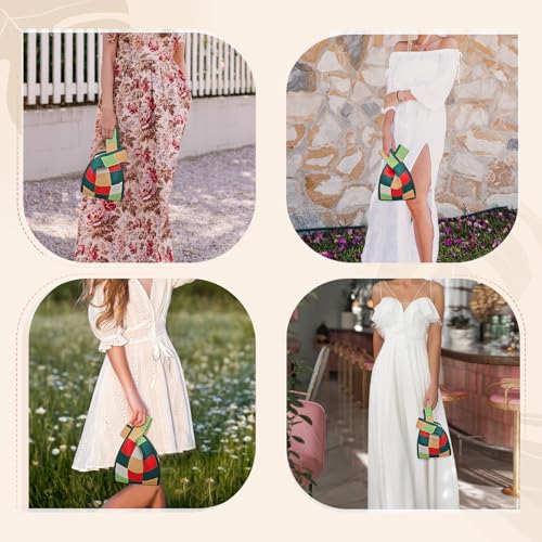 Image of Small Crochet Knit Tote Wrist Bag, Portable Knot Sleeve Handle Bag Cute Wristlet Pouch Purse for Women