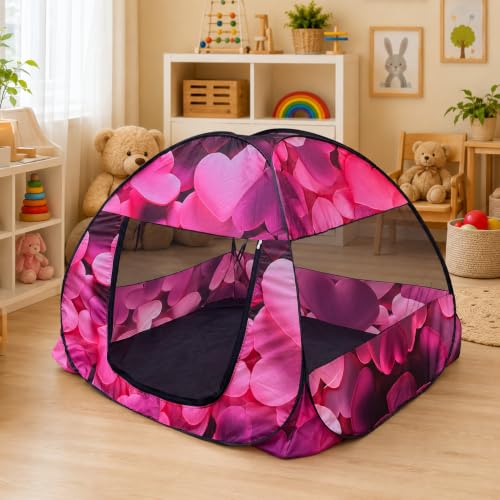Image of Play House Foldable One Side Round Tent House for Kids Lightweight and Portable |Foldable Tent House for Kids Activity Indoor Outdoor |Play Tent House for Multi Purpose (Heart-Pink)