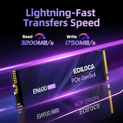 Image of Ediloca EN600 PRO SSD 1TB PCIe 3.0 Gen 3x4, NVMe M.2 2280, Up to 3200MB /s, Internal Solid State Drive, SLC Cache 3D NAND TLC, Graphene Cooling Sticker, Storage for PC, Desktop and Laptops