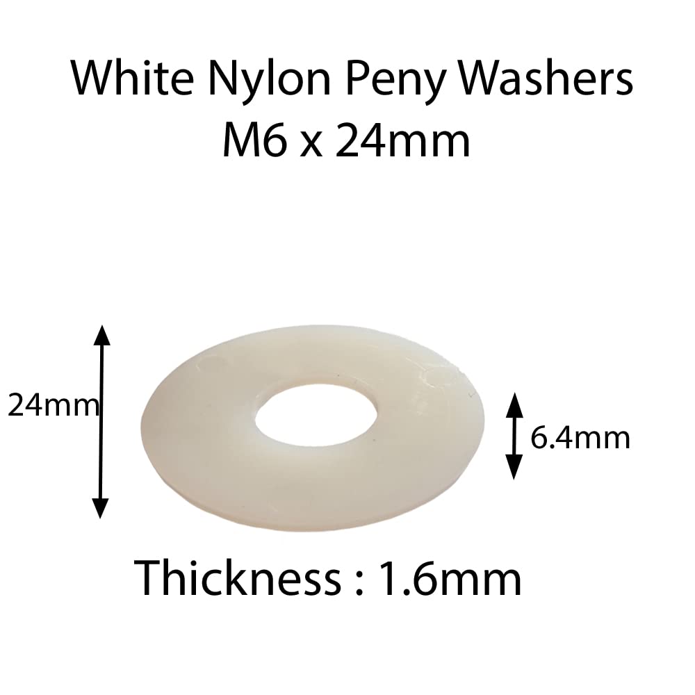 M6 x 24mm Nylon White Penny Washers Fender Repair Washer Mudguard DIN 9021 (Pack of 10) - Image 2