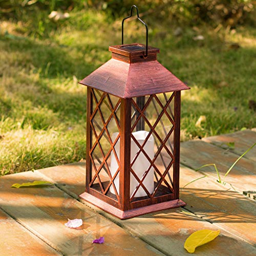 [Set of 2] TAKE ME Solar Lantern,Outdoor Garden Hanging Lantern-Waterproof LED Flickering Flameless Candle Mission Lights for Table,Outdoor,Party