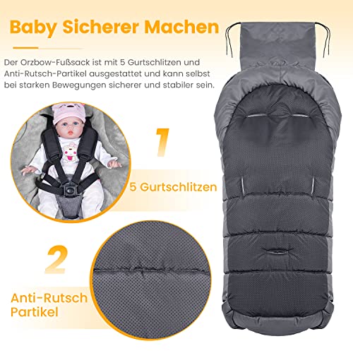 Orzbow Fußsack für Kinderwagen Buggy,Baby Fußsack Schlafsack,Babyfußsack für Babyschale,Winterfußsack mit Reißverschluss Waschbar Passend für Alle Kinderwagen (Grau,Groß)