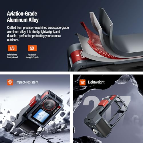 Image of Soonpho Handle Grip Kit for DJI Action 5 Pro Cage Action 4 Protective Frame with Handle Grip Storage Bag Screen Protector*4 Lanyard*2 Quick Release Cold Shoe & 1 /4 inch Thread Shutter Button(Gray