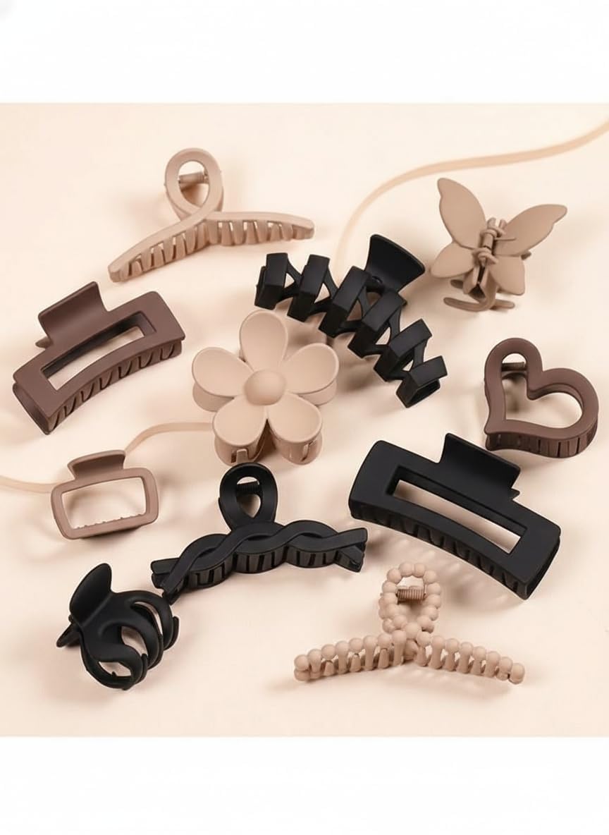 11 Hair Claw Clips for Women Girls – 11 Pcs Large and Small Pcs Strong Hold Clamps for Thick Thin Hair, Matte Nonslip Jaw Clips, Neutral Butterfly Claw, Styling, Ponytail Holder, Multicolor-image-10