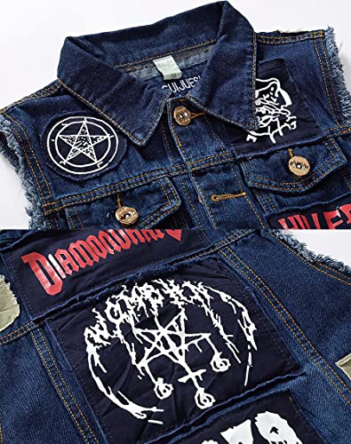 Image of ebossy Men's Ripped Distressed Denim Vest Sleeveless Button Up Jean Vest Jacket (Small, Pattern-blue)