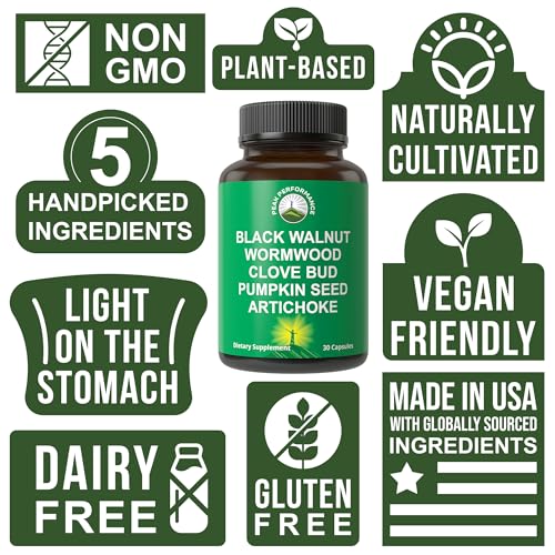 Image of Wormwood Black Walnut Clove Cleanse for Humans. Elimination Detox + Intestinal Support Capsules Supplement for Adults and Kids. Pills with Artichoke and Pumpkin Seed for Additional Benefits